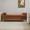 Elegant Upholstered Bench, Daybed, Ottoman With Wood Legs & 2 Bolster Pillows - Brown - Image 6