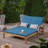 Etherealize - Outdoor Adjustable Double Chaise Lounge With Water Resistant Cushions - Teak / Blue - Image 9