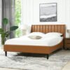 Aspen - Queen Vertical Tufted Modern Headboard Platform Bed Set - Caramel Tan Brown - Image 9