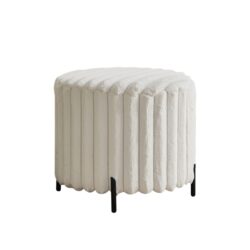 Upholstered Round Pouf Ottoman Foot Rest With - Beige