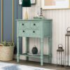 Narrow Console Table, Slim Sofa Table With Three Storage Drawers And Bottom Shelf For Living Room, Easy Assembly - Retro Blue - Image 2