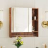 Wall Mounted Bathroom Storage Cabinet With Mirror Door, Medicine Cabinet, Over The Toilet Storage Cabinet With Shelves And Towel Rack - Walnut Brown - Image 2