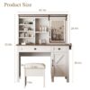 Farmhouse Makeup Vanity Desk With Sliding Mirror, LED Lights, And Storage Glass, Metal, And Wood Construction - White - Image 3