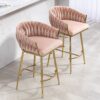 Counter Height Bar Stools Kitchen Island Counter Bar Stool With Hand - Wave Back, Golden Chromed Base And Footrest (Set of 2) - Pink - Image 7