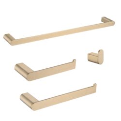 4 Pieces Bathroom Hardware Set Single Towel Bar, Towel Holder, Toilet Paper Holder, Stainless Steel - Brushed Gold