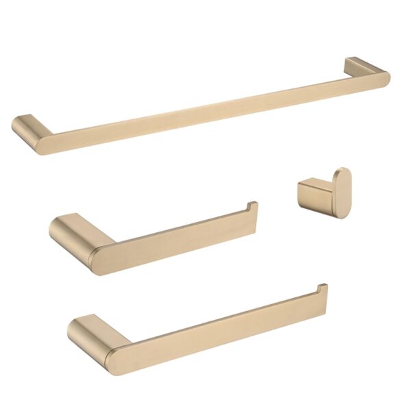 4 Pieces Bathroom Hardware Set Single Towel Bar, Towel Holder, Toilet Paper Holder, Stainless Steel - Brushed Gold