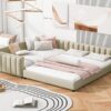 Queen & Twin Long Size Upholstered Platform Bed, Mother & Child Bed - Beige - Image 21