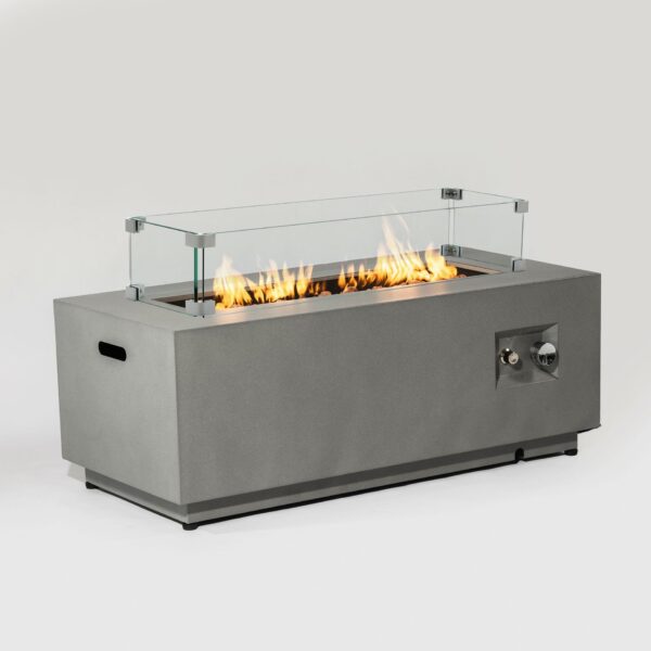 42" Propane Gas Fire Pit Table, 50000 Btu Rectangular Steel Fire Pit With Glass Wind Guard For Outside Patio Deck Garden Courtyard - Gray