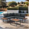 4 Piece L-Shaped Patio Wicker Outdoor 5 Seater Sectional Sofa Seating Group Conversation Sets With Side Table & Cushions - Dark Gray - Image 5