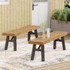 Outdoor Bench With Slat Panel Design And Frame (Set of 2) - Natural / Gray - Image 3