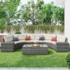 8 Pieces Outdoor Wicker Round Sofa Set, Half-Moon Sectional Sets All Weather, Curved Sofa Set With Rectangular Coffee Table, PE Rattan Water-Resistant And UV Protected, Movable Cushion - Beige - Image 2