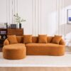 Compression Sofa: Combining Chaise Longue With 3 Seater, Wood Grain Chenille Fabric, Full Sponge Compression Sofa, Combined Sofa With 4 Pillows For Living / Home Furniture / Apartment - Orange - Image 3