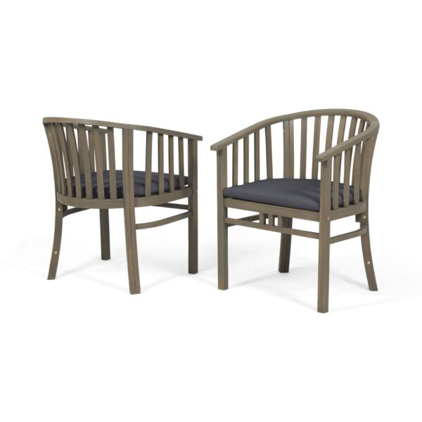 Outdoor Wooden Dining Chairs With Cushions, (Set of 2) - Dark Gray / Gray