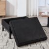 Upholstered Wood Base Storage Ottoman With Reversible Lid Coffee Table, Foot Stool Square Footrest With Rubberwood Legs For Living Room Bedroom Entryway And Office - Black - Image 6