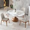Round Modern Marble Dining Table With 4 Chairs - Walnut / White - Image 2