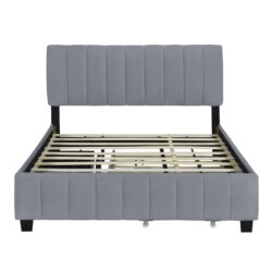 Queen Platform Contemporary Upholstered Bed With Drawers, Trundle - Gray