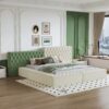 King Modern Upholstered Platform Bed With Storage Space, Sturdy And Stable Solid Wood Frame, Polyester Fabric, Easy To Assemble - Beige - Image 4