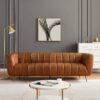 Ava - Genuine Italian Leather Channel Tufted Sofa - Gold / Tan - Image 9
