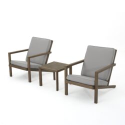 Celestaria - 3 Piece Outdoor Chat Set With Adirondack Chairs, Cushions And Side Table - Gray