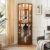 6 Shelf Corner Curio Display Cabinet With Lights, Mirrors And Adjustable Shelves (E26 Light Bulb Not Included) - Oak - Image 7