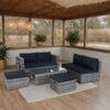 6 Piece Patio Wicker Sectional Set Patio Backyard Conversation Set Space Saving - Gray / Black - Image 5