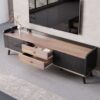 Mid Century TV Stand With 2 Cabinets & Open Compartments, Entertainment Center For Tvs Up To 70'', Television Console For Living Room - Dark Coffee / Black - Image 5
