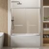 Aluminum Frame Double Sliding Soft Close Bathtub Shower Door, 1 / 4" Tempered Glass And Dual 304 Stainless Steel Handles - Chrome - Image 3