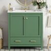 Bathroom Vanity With Single Sink, Combination Under Counter Sink, Bathroom Storage Cabinet With 2 Doors And A Drawer, Soft Closure, Multifunctional Storage - Green - Image 24