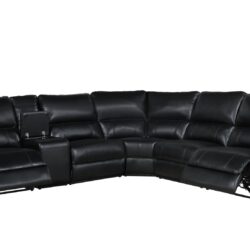 Saul - Leather Aire Power Recliner Sectional Sofa With USB Port Cupholder Console - Black