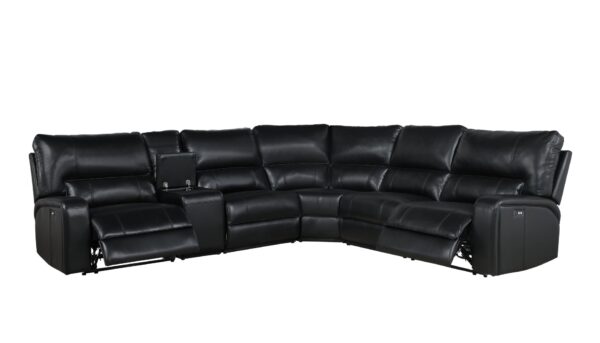 Saul - Leather Aire Power Recliner Sectional Sofa With USB Port Cupholder Console - Black