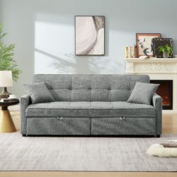 3 In 1 Convertible Sleeper Sofa Bed, Modern Fabric Loveseat Futon Sofa Couch Pullout Bed, Small Love Seat Lounge Sofa Reclining Backrest, Pillows, Pockets, Home Furniture For Living Room - Gray
