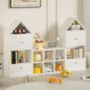 Versatile Children's Bookshelf With House-Shaped Design Multifunctional Storage - White - Image 15