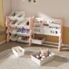 Kids Toy Storage Organizer With 2 Tier Bookshelf And 12 Toy Bins - Pink - Image 7
