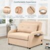 Versatile Pull Out Sofa Sleeper 3 In 1 With Wing Table & USB Charge Linen, Compact Design - Beige - Image 8