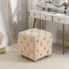 Modern Velvet Upholstered Ottoman, Exquisite Small End Table, Soft Foot Stool, Dressing Makeup Chair, Comfortable Seat For Living Room, Bedroom, Entrance - Beige - Image 2