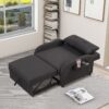 3 In 1 Pull Out Sofa Sleeper With Wing Table And USB Charge - Black - Image 9