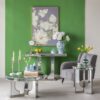 Large Mirrored Dining Table With Elegant Floral Design And - Silver Multi - Image 4