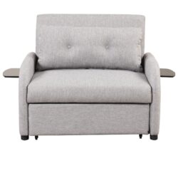 3 In 1 Pull Out Sofa Sleeper With Wing Table And USB Charge - Gray