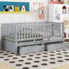 Twin Size Daybed With Fence Guardrails And 2 Drawers, Split Into Independent Floor Bed & Daybed - Gray - Image 18