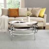 32.48'' Chrome Round Coffee Table With Sintered Stone Top & Sturdy Metal Frame, Modern Coffee Table For Living Room - Silver - Image 2