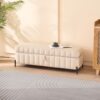 Wide Upholstered Velvet Storage Soft Bench Footstool Ottoman End Of Bed With Metal Legs, Foot Rest For Living Room, Entryway And Bedroom - Beige - Image 4