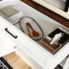 Farmhouse Kitchen Pantry Sideboard With Cabinet And Drawer, Multi Functional Kitchen Buffet With Hutch And Glass Holder, Microwave Stand With Charging Station - Brown / Antique White - Image 14