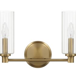 Regal - Double Light Vanity With Clear Ribbed Satin - Antique Brass / Clear