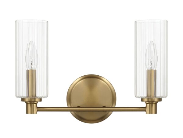 Regal - Double Light Vanity With Clear Ribbed Satin - Antique Brass / Clear