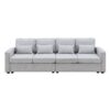4 Seater Modern Linen Sofa With Armrest Pockets And 4 Pillows, Minimalist Style Couch - Light Gray - Image 2
