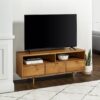 Mid-Century Modern Solid Wood 3 Drawer 58" TV Stand For 65" TVs With 2 Open Cubbies - Caramel - Image 4