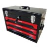 20'' Portable 3 Drawer Steel Toolbox, 4 Layers Of Tools With Metal Latches, With Top Storage Tray And Carrying Handle, Multi Function Tool Storage For Garage, Home, Or Workbench - Black / Red - Image 6