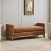 Elegant Upholstered Bench, Daybed, Ottoman With Wood Legs & 2 Bolster Pillows - Brown - Image 5