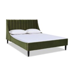 Aspen - Queen Vertical Tufted Modern Headboard Platform Bed Set - Olive Green