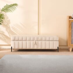 Wide Upholstered Velvet Storage Soft Bench Footstool Ottoman End Of Bed With Metal Legs, Foot Rest For Living Room, Entryway And Bedroom - Beige